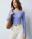 Ann Taylor Petite Weekend|Petite Weekend|Petite Weekend Collection Lace Trim Pointelle Top Peaceful Periwinkle