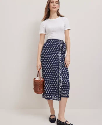 Ann Taylor Petite Skirts|Petite Weekend Collection Petaled Sarong Skirt Blue