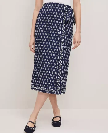 Ann Taylor Petite Skirts|Petite Weekend Collection Petaled Sarong Skirt Blue