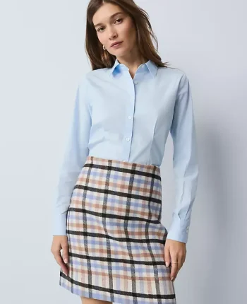 Ann Taylor Petite Skirts|Petite Weekend|Petite Weekend Collection Plaid A-Line Skirt Peaceful Periwinkle