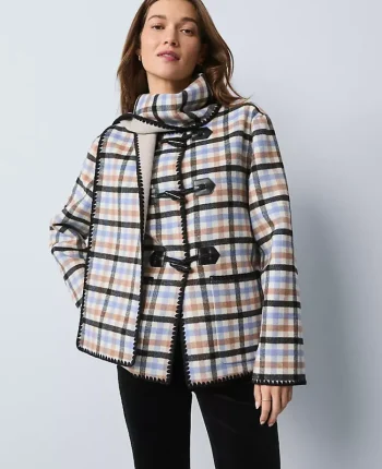 Ann Taylor Petite Weekend|Petite Weekend|Petite Weekend Collection Plaid Scarf Coat Peaceful Periwinkle