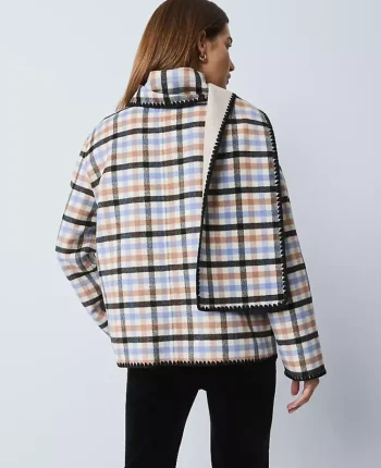 Ann Taylor Petite Weekend|Petite Weekend|Petite Weekend Collection Plaid Scarf Coat Peaceful Periwinkle