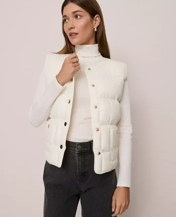 Ann Taylor Jackets And Blazers|Petite Jackets And Blazers|Petite Weekend Collection Quilted Vest Winter White