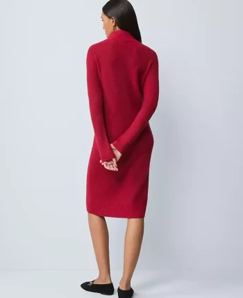 Ann Taylor Dresses|Sweaters|Petite Weekend Collection Ribbed Button Sweater Dress Jewel Red