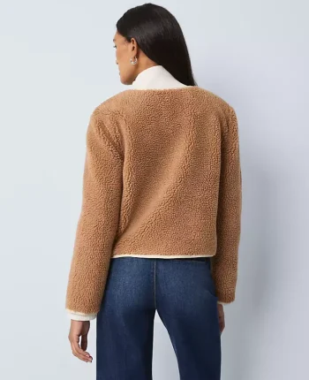 Ann Taylor Petite Weekend|Petite Weekend|Petite Weekend Collection Sherpa Crew Neck Jacket Flower Pot