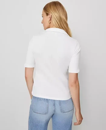 Ann Taylor Tops And Blouses|Petite Weekend Collection Split Neck Polo Top White
