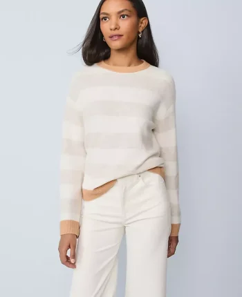 Ann Taylor Sweaters|All Sweaters|Petite Weekend Collection Striped Crew Neck Sweater Neutral