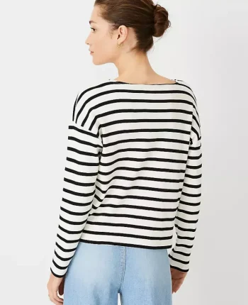 Ann Taylor Petite Weekend|Petite Weekend|Petite Weekend Collection Stripe Relaxed Long Sleeve Top Ww - Black