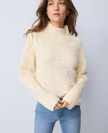 Ann Taylor Sweaters|All Sweaters|Petite Weekend Collection Textured Turtleneck Sweater Feather