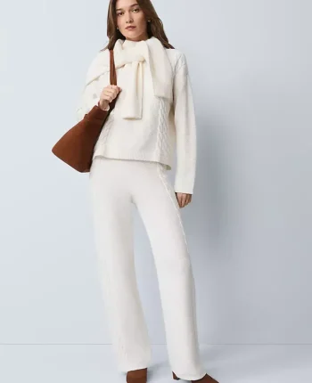 Ann Taylor Pants|Petite Pants|Petite Weekend Collection The Mixed Stitch Wide Leg Sweater Pant Winter White