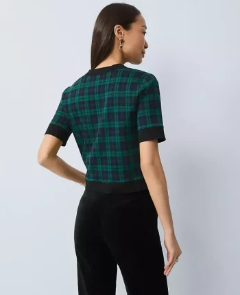 Ann Taylor Tops And Blouses|Plaid Sweater Trim Top Pure Sapphire