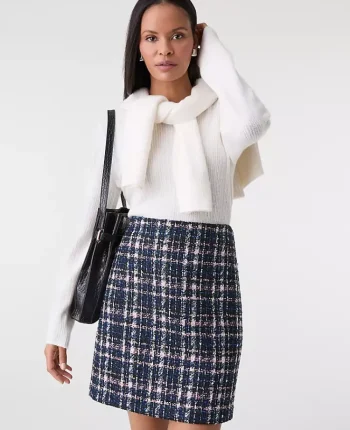 Ann Taylor Skirts|Plaid Tweed A-Line Skirt Pink/Blue Plaid
