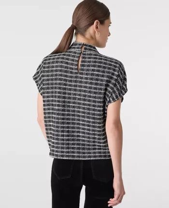 Ann Taylor Tops And Blouses|Plaid Tweed Mock Neck Top Black/White Multi