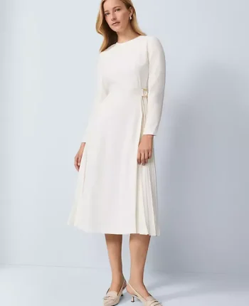 Ann Taylor Dresses|Pleated Crepe Flare Dress Winter White