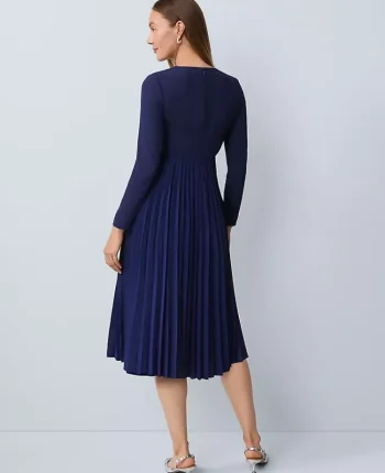 Ann Taylor Dresses|Pleated Crepe Flare Dress Twilight Sea