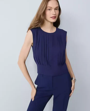Ann Taylor Tops And Blouses|Pleated Satin Tank Top Twilight Sea