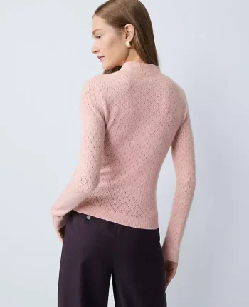 Ann Taylor Sweaters|All Sweaters|Pointelle Mock Neck Sweater Pale Mauve