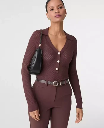 Ann Taylor Sweaters|All Sweaters|Pointelle Polo Sweater Rich Walnut