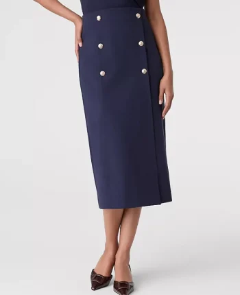 Ann Taylor Skirts|Ponte Button Wrap Midi Skirt Night Sky