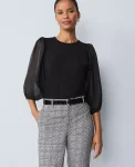 Ann Taylor Tops And Blouses|Puff Sleeve Mixed Media Top Black