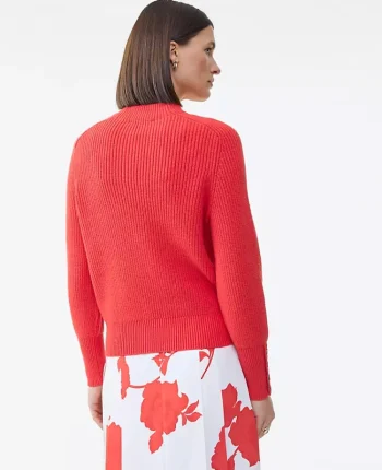 Ann Taylor Sweaters|All Sweaters|Ribbed Button Sweater Fiery Sunset