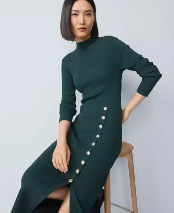Ann Taylor Dresses|Sweaters|Ribbed Button Sweater Dress Ponderosa Pine