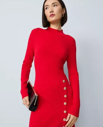 Ann Taylor Dresses|Sweaters|Ribbed Button Sweater Dress Iconic Red