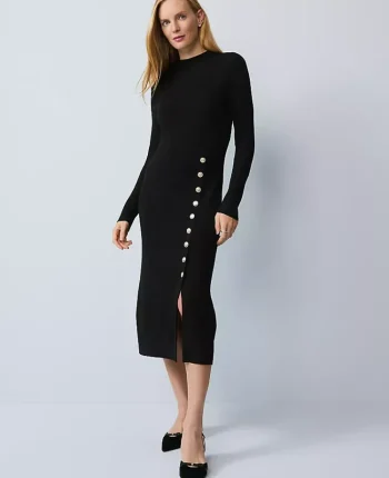Ann Taylor Dresses|Sweaters|Ribbed Button Sweater Dress Black