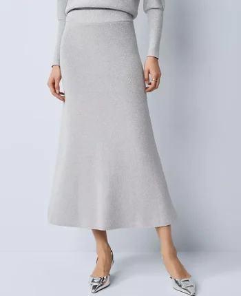 Ann Taylor Skirts|Ribbed Lurex Midi Skirt Medium Light Heather Grey