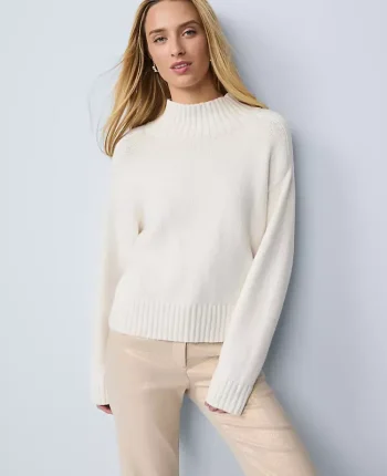 Ann Taylor Sweaters|All Sweaters|Ribbed Mock Neck Sweater Winter White