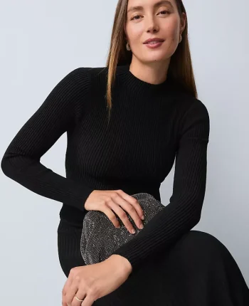 Ann Taylor Dresses|Sweaters|Ribbed Mock Neck Sweater Dress Black