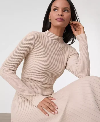 Ann Taylor Dresses|Sweaters|Ribbed Mock Neck Sweater Dress Pale Sandalwood