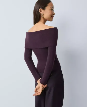 Ann Taylor Sweaters|All Sweaters|Ribbed Off-The-Shoulder Sweater Aubergine Dream
