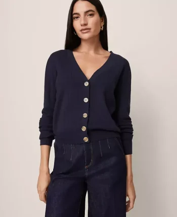 Ann Taylor Sweaters|All Sweaters|Ribbed Wedge Cardigan Night Sky