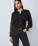 Ann Taylor Tops And Blouses|Ruffle Button Down Shirt Black