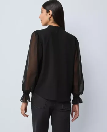 Ann Taylor Tops And Blouses|Ruffle Button Down Shirt Black