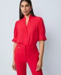 Ann Taylor Tops And Blouses|Ruffle Collar Blouse Iconic Red