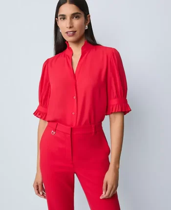 Ann Taylor Tops And Blouses|Ruffle Collar Blouse Iconic Red