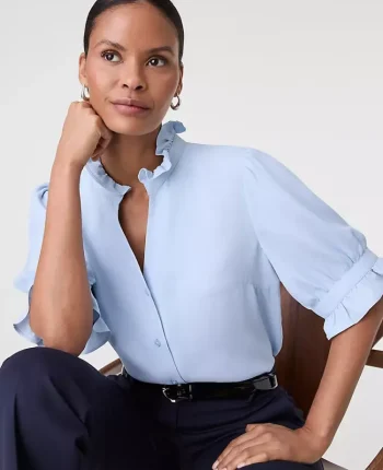 Ann Taylor Tops And Blouses|Ruffle Collar Shirt Pristine Blue