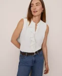 Ann Taylor Tops And Blouses|Ruffle Sleeveless Blouse Winter White