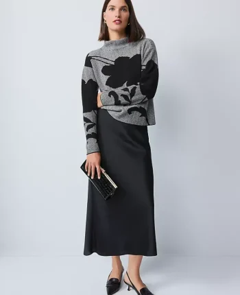 Ann Taylor Skirts|Satin Bias Midi Slip Skirt Black