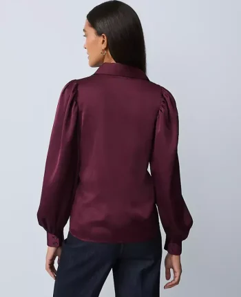 Ann Taylor Tops And Blouses|Satin Blouson Sleeve Blouse Poised Plum