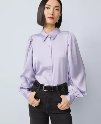 Ann Taylor Tops And Blouses|Satin Blouson Sleeve Blouse Lavender Bouquet