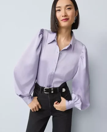 Ann Taylor Tops And Blouses|Satin Blouson Sleeve Blouse Lavender Bouquet