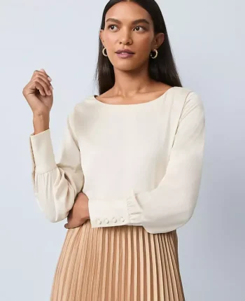 Ann Taylor Tops And Blouses|Satin Boat Neck Popover Feather