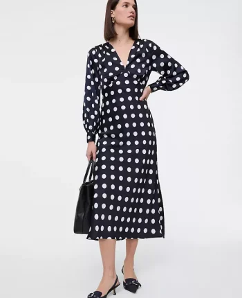 Ann Taylor Dresses|Satin Dotted Midi Dress Night Sky