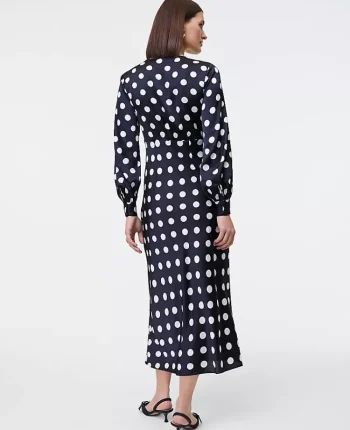Ann Taylor Dresses|Satin Dotted Midi Dress Night Sky