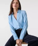 Ann Taylor Tops And Blouses|Satin Essential Shirt Light Blue Dusk