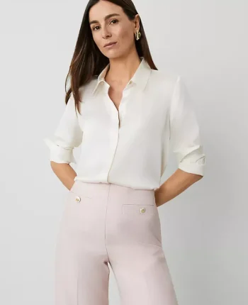Ann Taylor Tops And Blouses|Satin Essential Shirt Winter White
