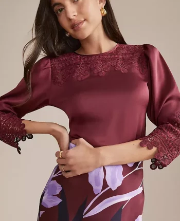 Ann Taylor Tops And Blouses|Satin Lace Trim Top Windsor Wine